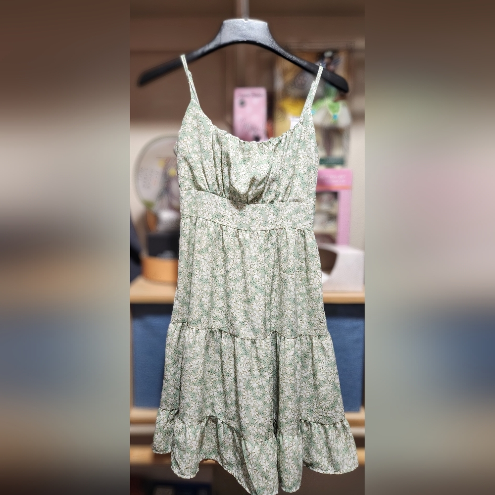 Floral Green Strapless Dress